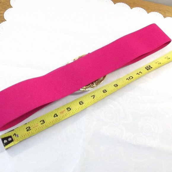 Fuchsia Pink Stretch Belt with Gold and Pink Buckle - Picture 3 of 10